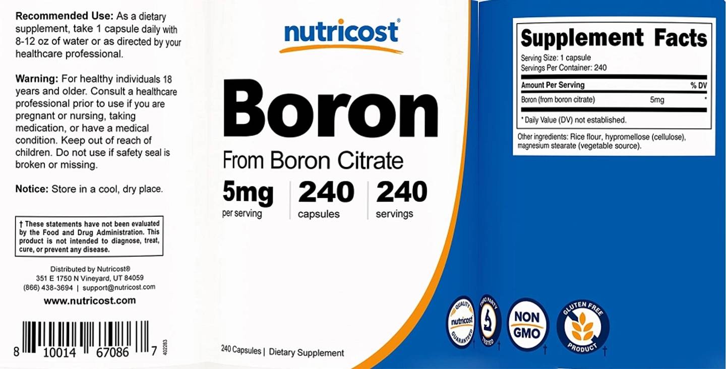 Nutricost, Boron label