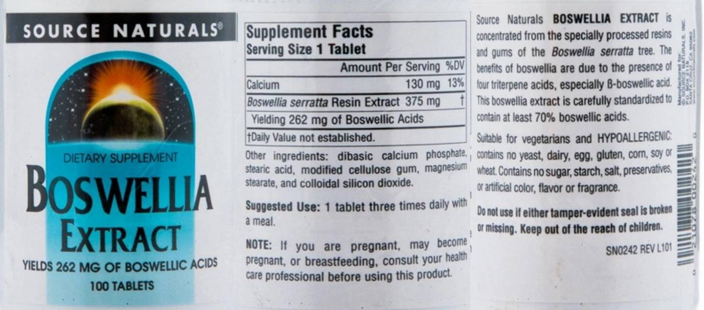 Source Naturals, Boswellia Extract label