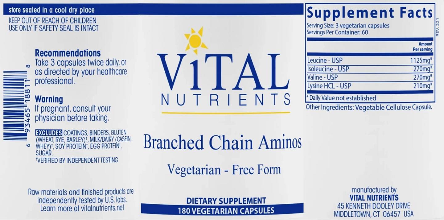 Vital Nutrients, Branched Chain Aminos label