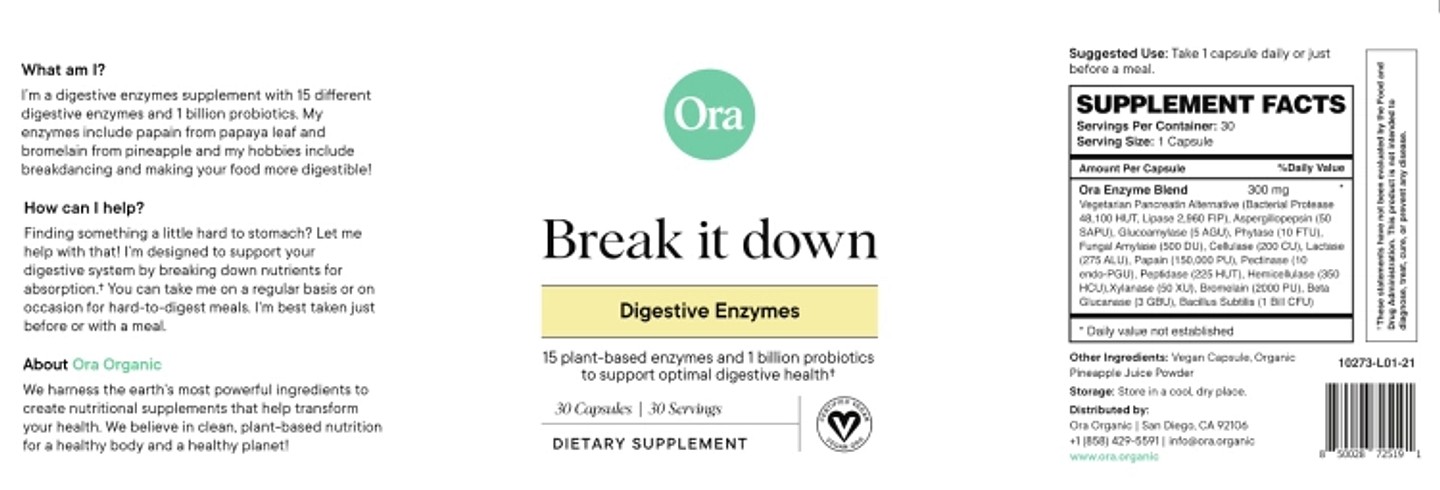 Ora Organic, Break It Down label