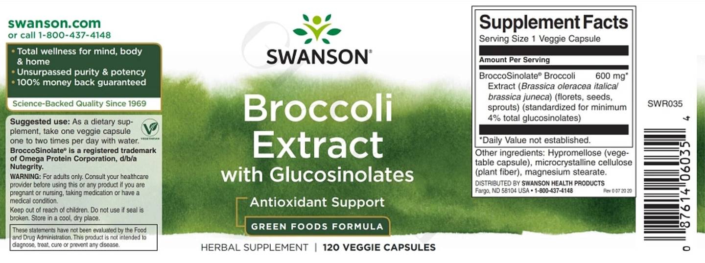 Swanson, Broccoli Extract with Glucosinolates label