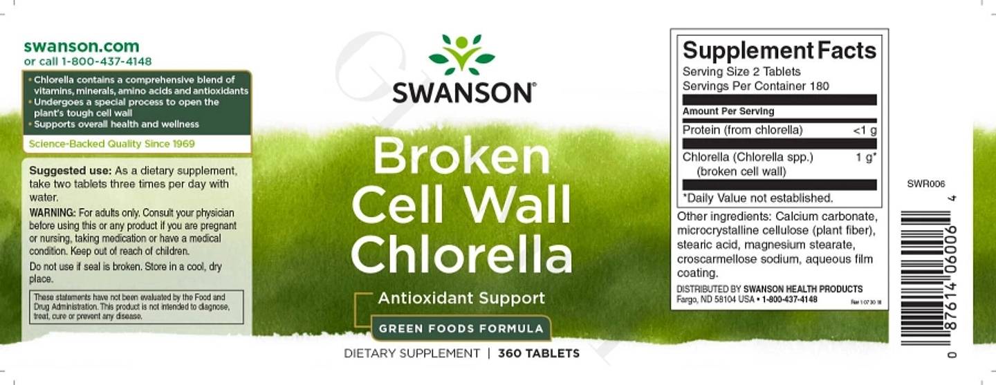 Swanson, Broken Cell Wall Chlorella label