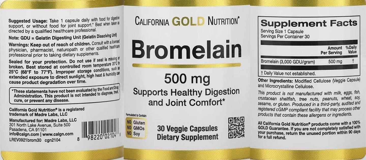 California Gold Nutrition, Bromelain label