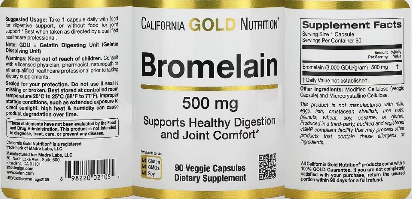 California Gold Nutrition, Bromelain label