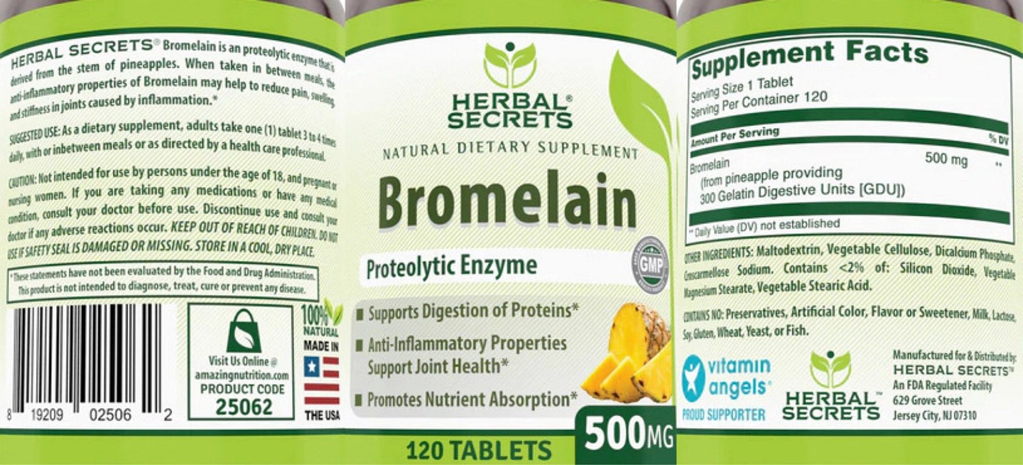 Herbal Secrets, Bromelain label