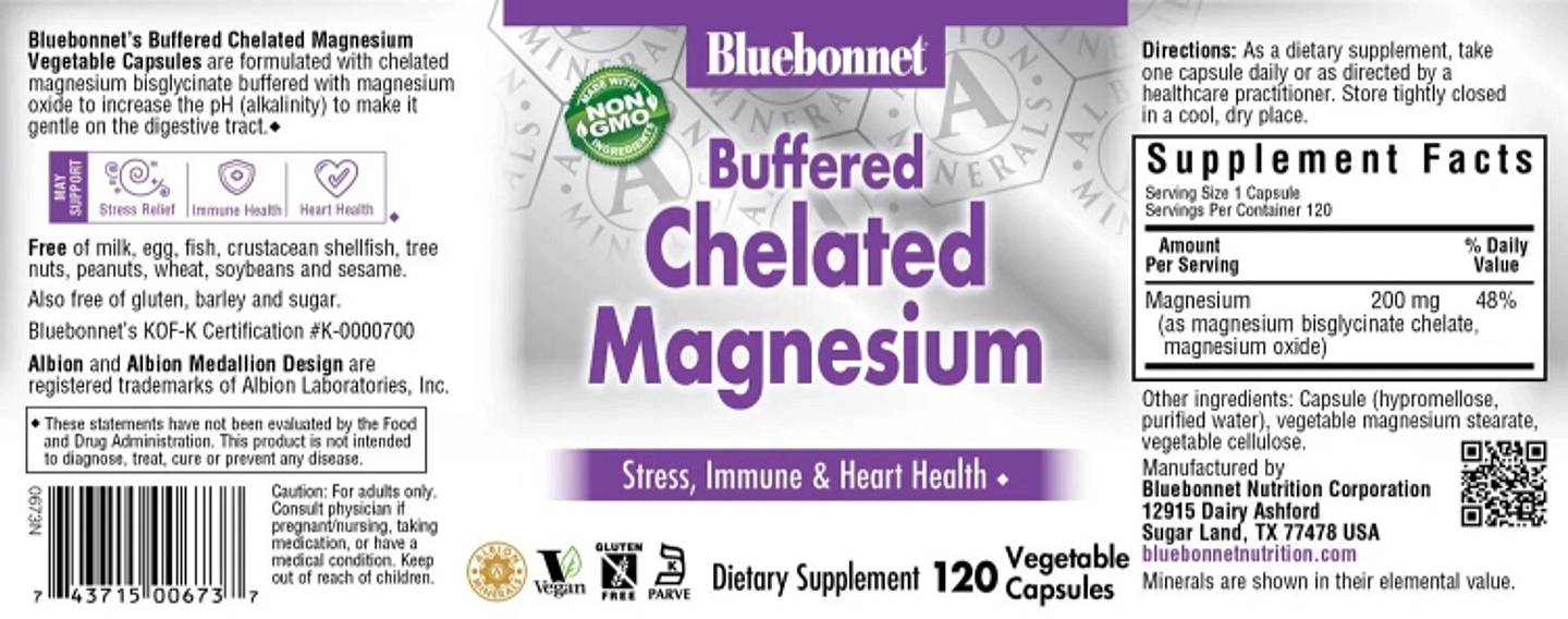 Bluebonnet Nutrition, Buffered Chelated Magnesium label