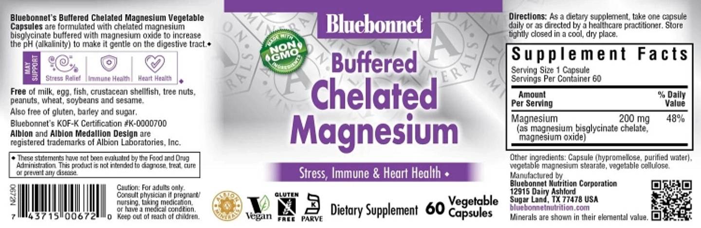 Bluebonnet Nutrition, Buffered Chelated Magnesium label