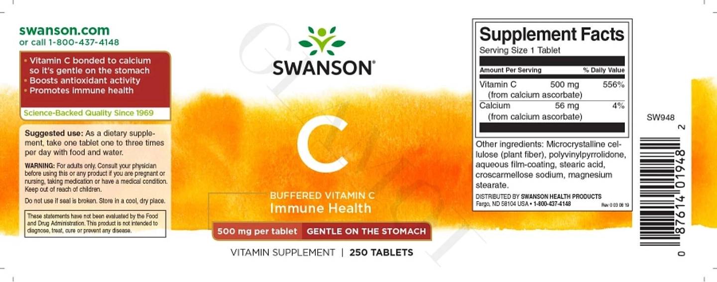 Swanson, Buffered Vitamin C label