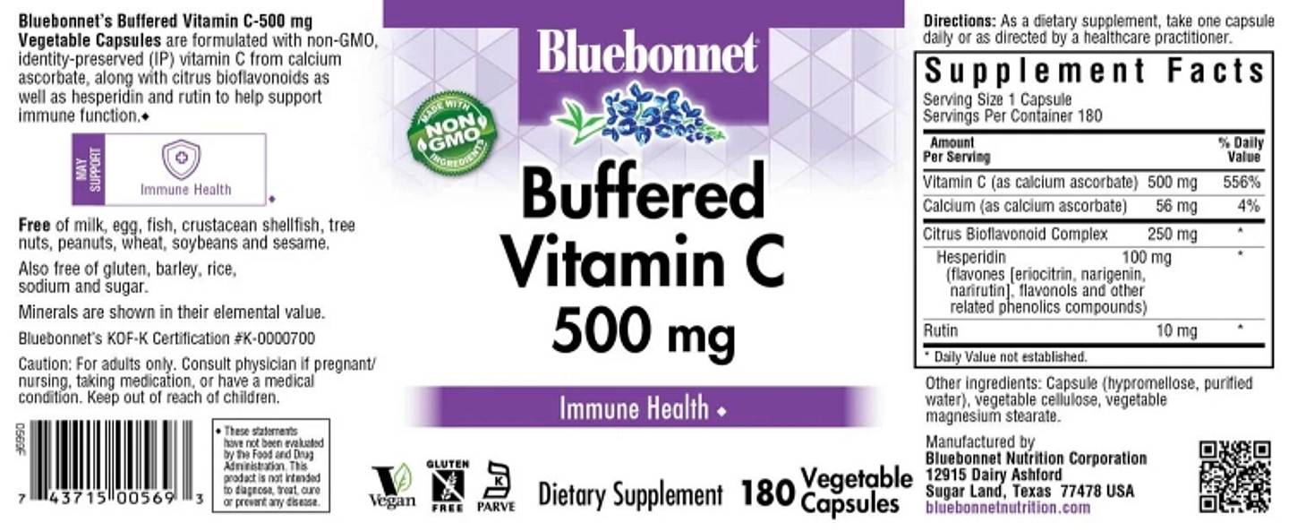 Bluebonnet Nutrition, Buffered Vitamin C label