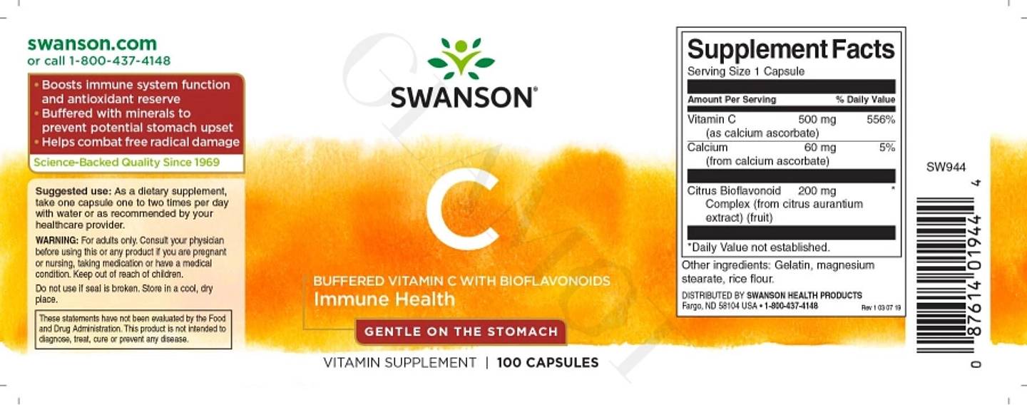 Swanson, Buffered Vitamin C with Bioflavonoids label