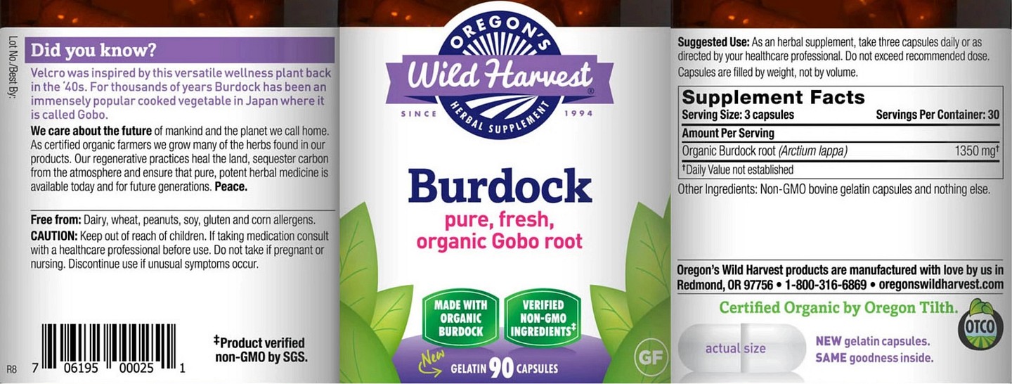 Oregon's Wild Harvest, Burdock label