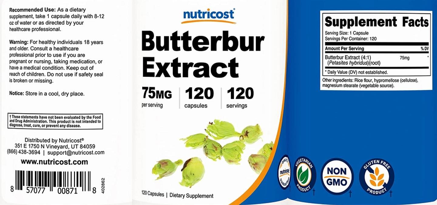 Nutricost, Butterbur Extract label