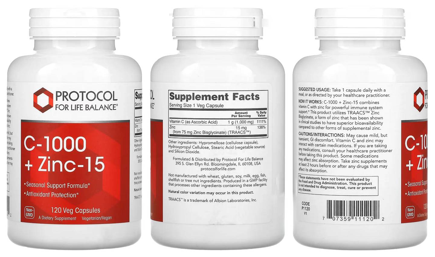 Protocol for Life Balance, C-1000 + Zinc-15 packaging