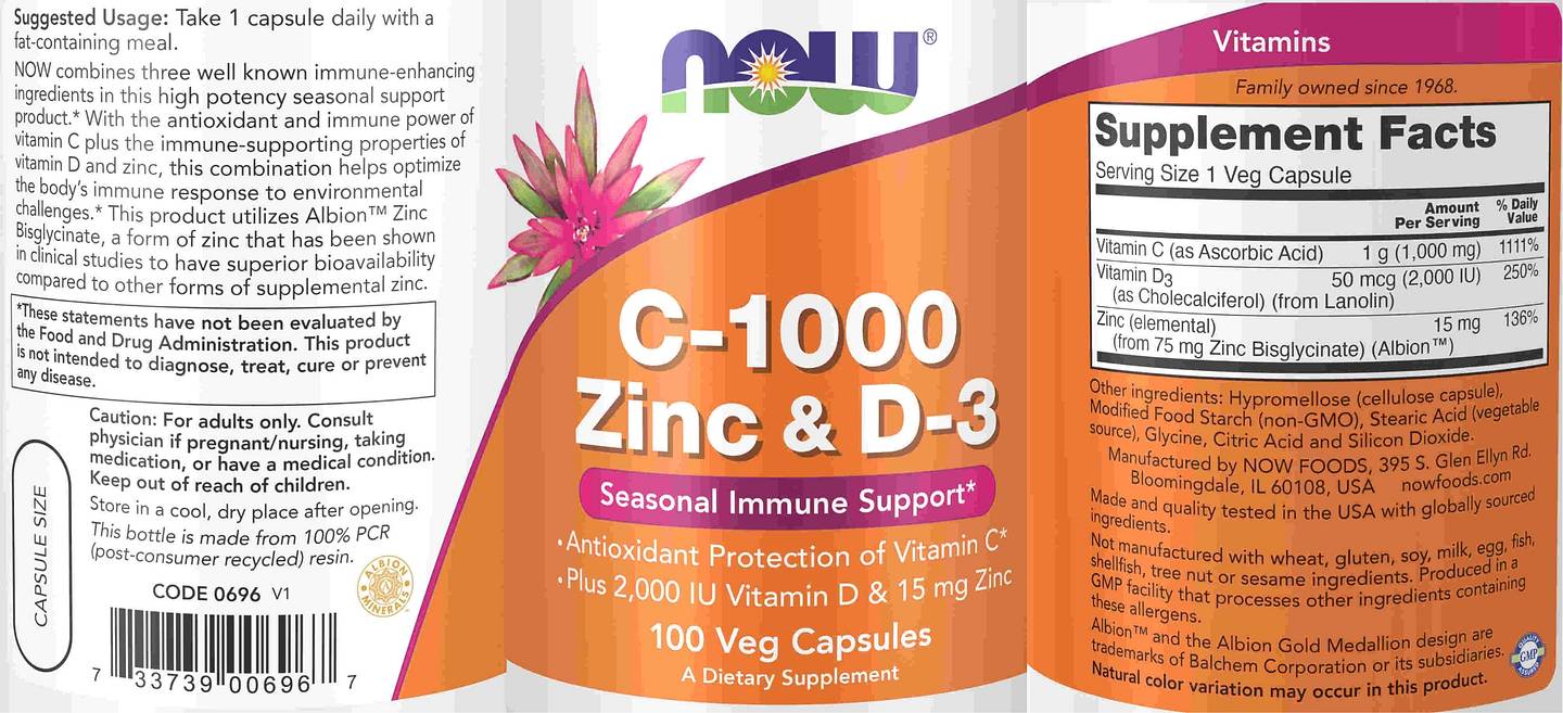 NOW Foods, C-1000 Zinc & D-3 label