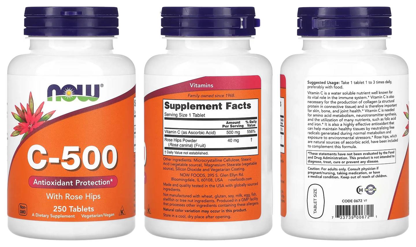 NOW Foods, C-500 With Rose Hips packaging