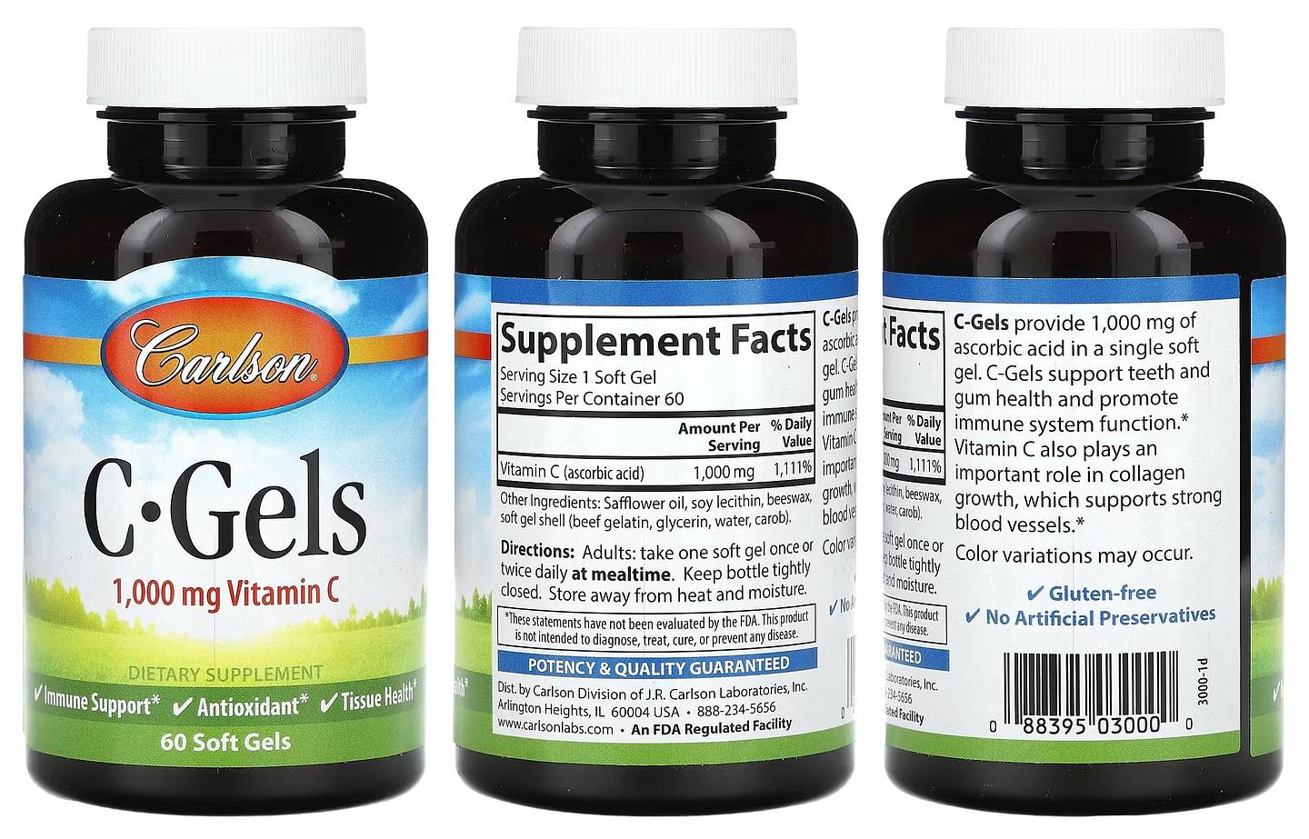 Carlson, C-Gels, Vitamin C, 1,000 mg packaging