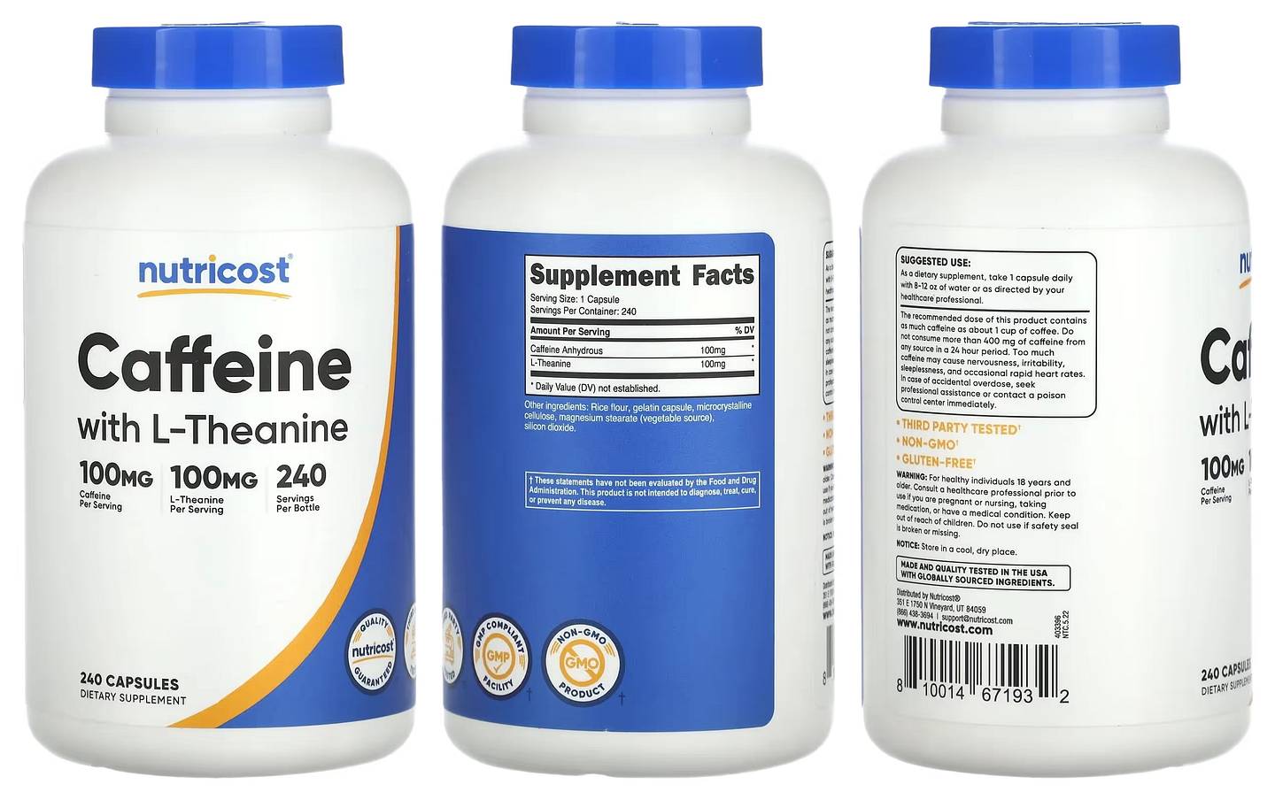 Nutricost, Caffeine With L-Theanine packaging