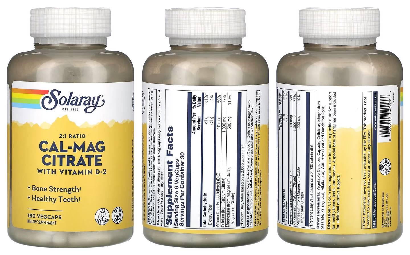 Solaray, Cal-Mag Citrate with Vitamin D-2 packaging