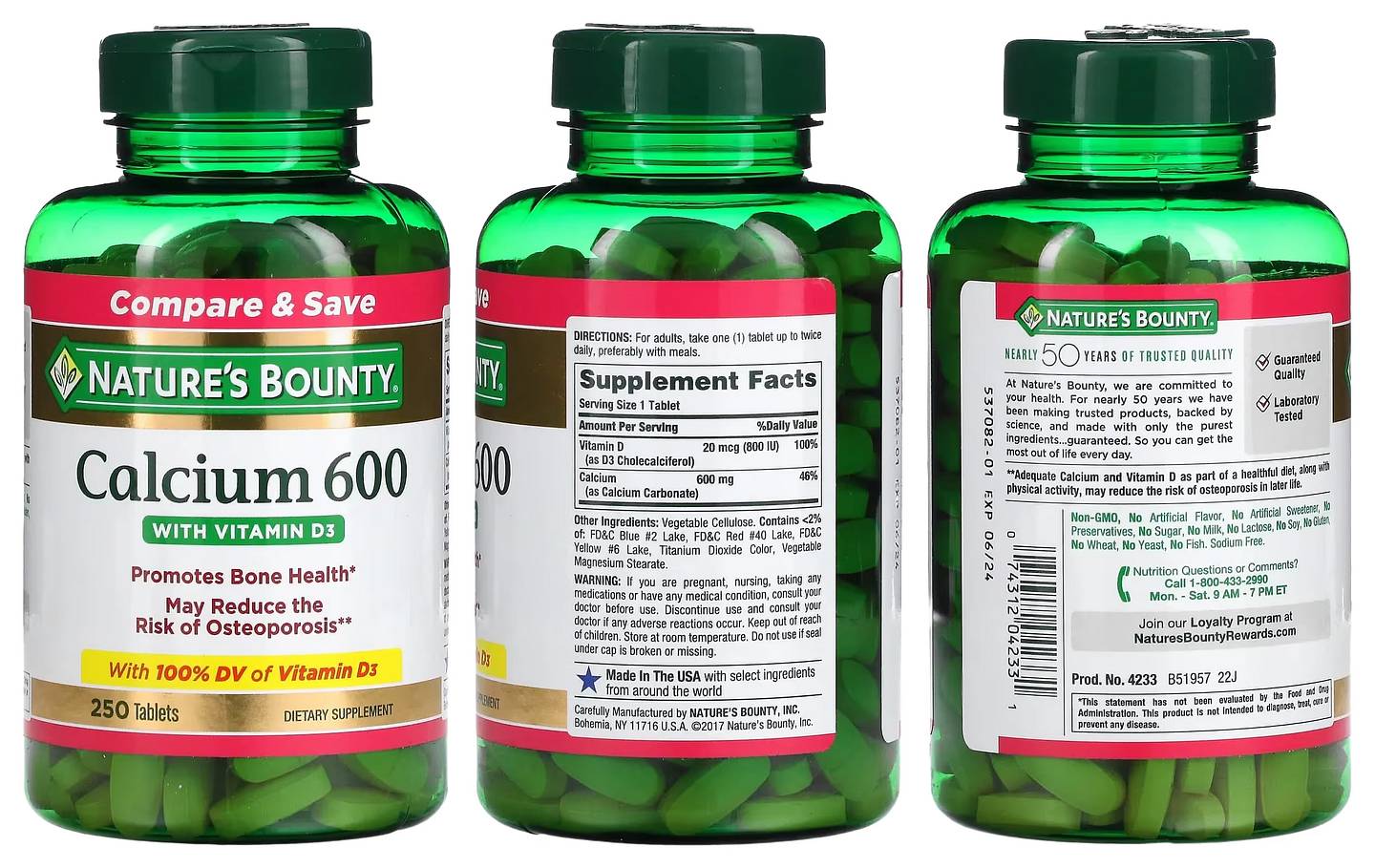 Nature's Bounty, Calcium 600 with Vitamin D3 packaging