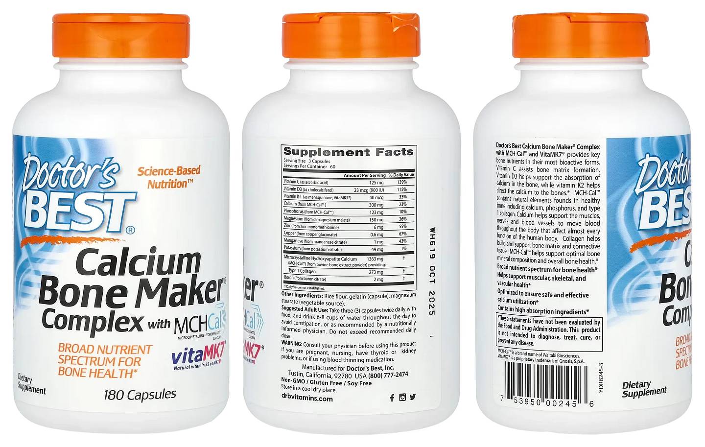 Doctor's Best, Calcium Bone Maker Complex with MCHCal packaging