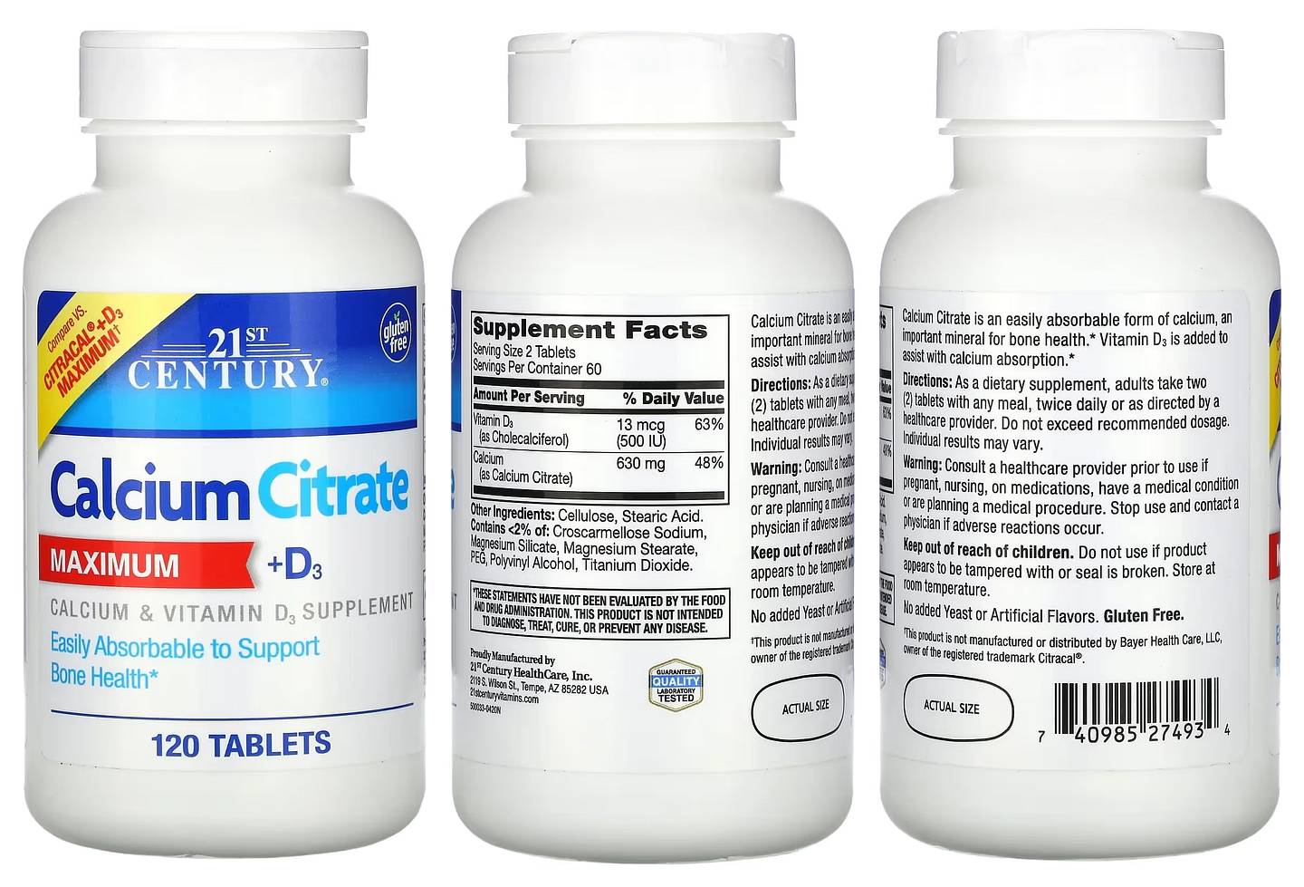 21st Century, Calcium Citrate Maximum + D3 packaging