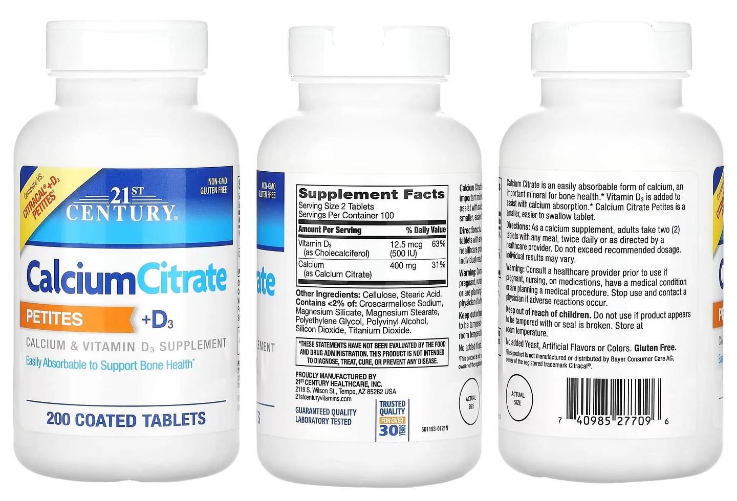 21st Century, Calcium Citrate Petites + D3 packaging