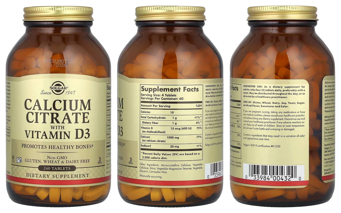 Solgar, Calcium Citrate with Vitamin D3 packaging