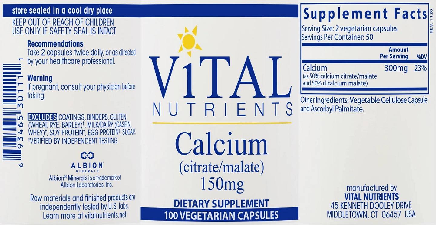 Vital Nutrients, Calcium (Citrate/Malate) label