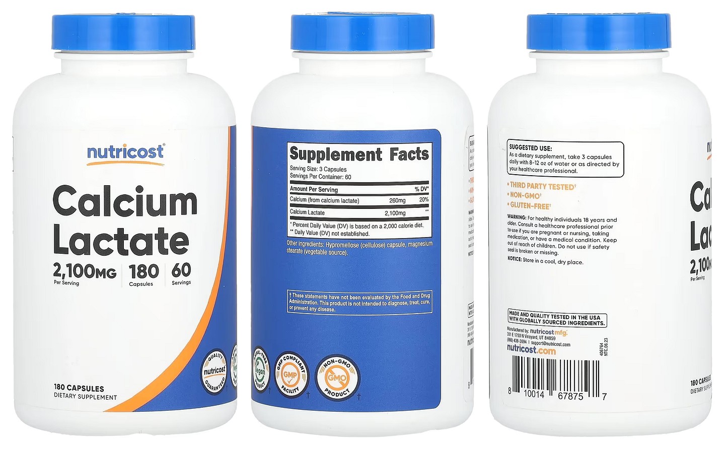 Nutricost, Calcium Lactate packaging