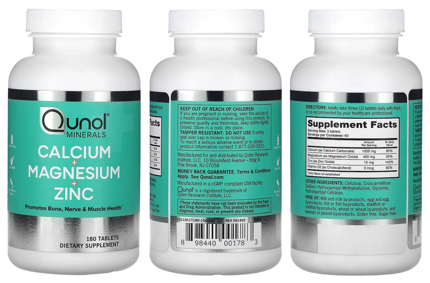 Qunol, Calcium + Magnesium + Zinc packaging