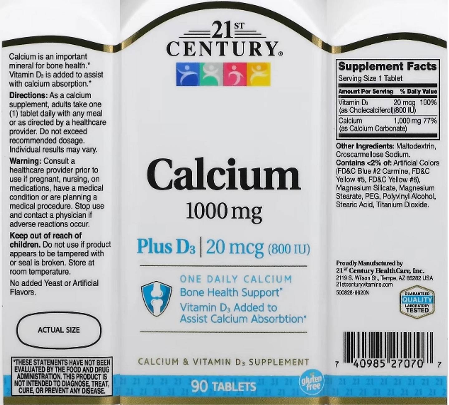 21st Century, Calcium Plus D3 label