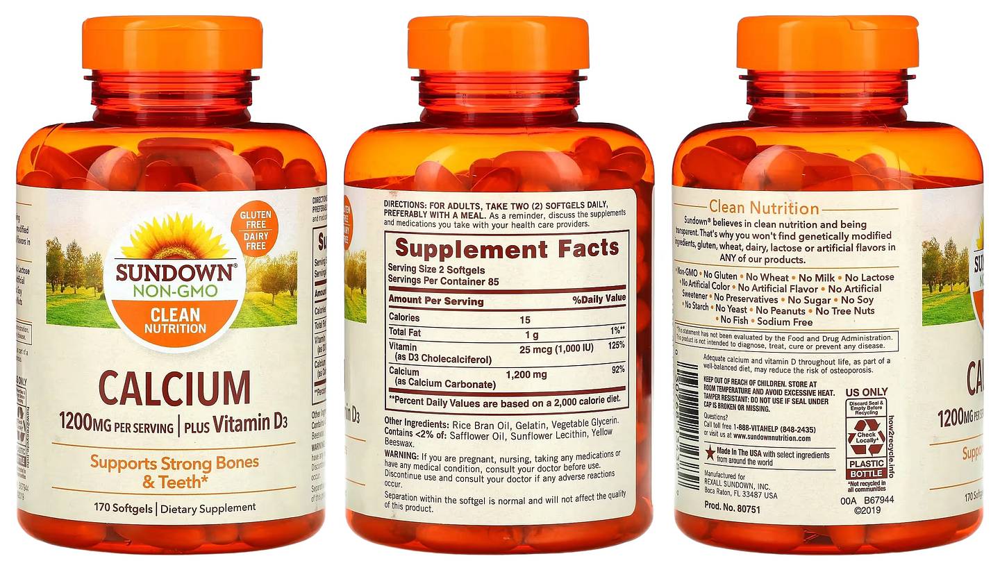 Sundown Naturals, Calcium Plus Vitamin D3 packaging