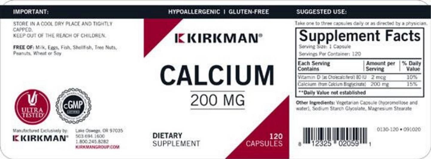 Kirkman Labs, Calcium With Vitamin D3 label