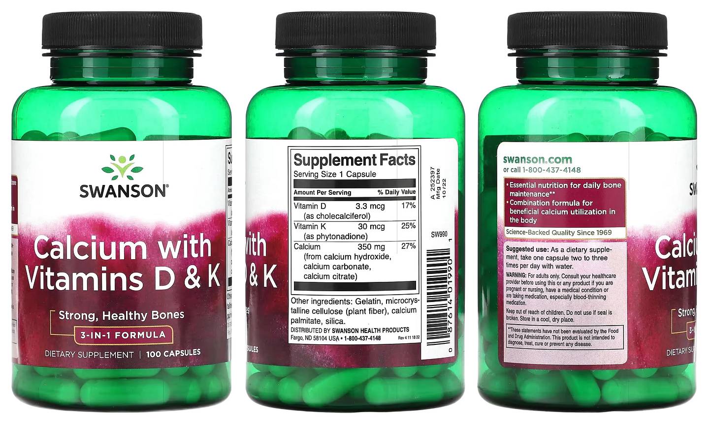 Swanson, Calcium with Vitamins D & K packaging