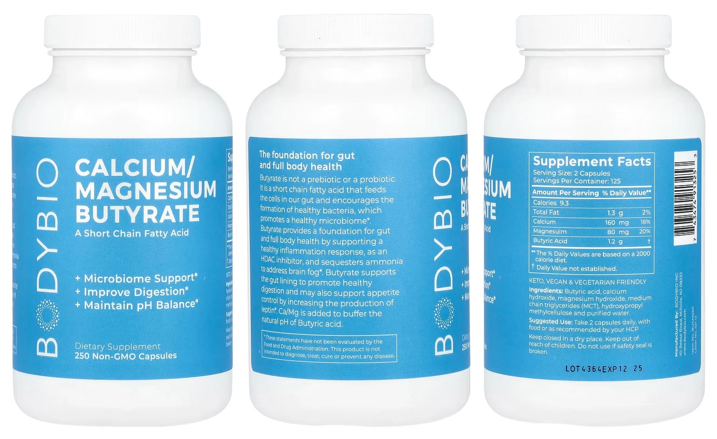 BodyBio, Calcium/Magnesium Butyrate packaging