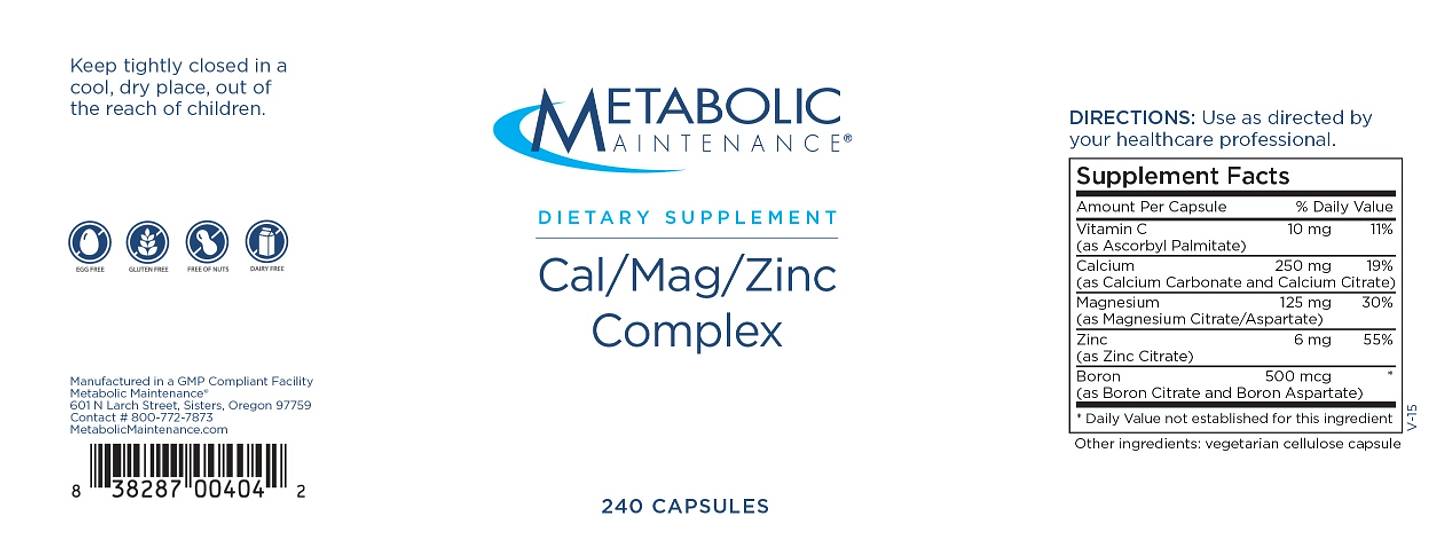 Metabolic Maintenance, Cal/Mag/Zinc Complex label