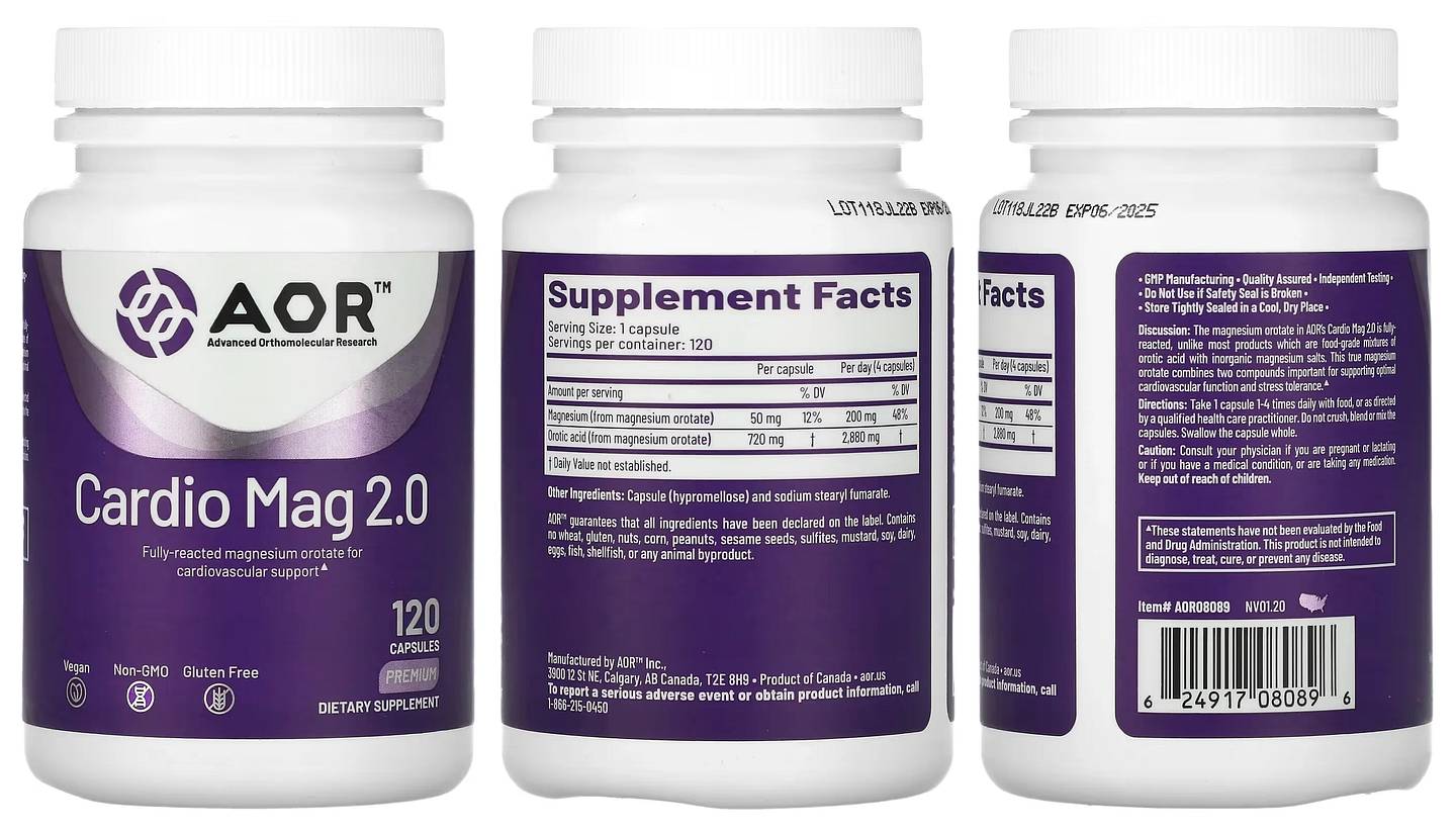 Advanced Orthomolecular Research AOR, Cardio Mag 2.0 packaging