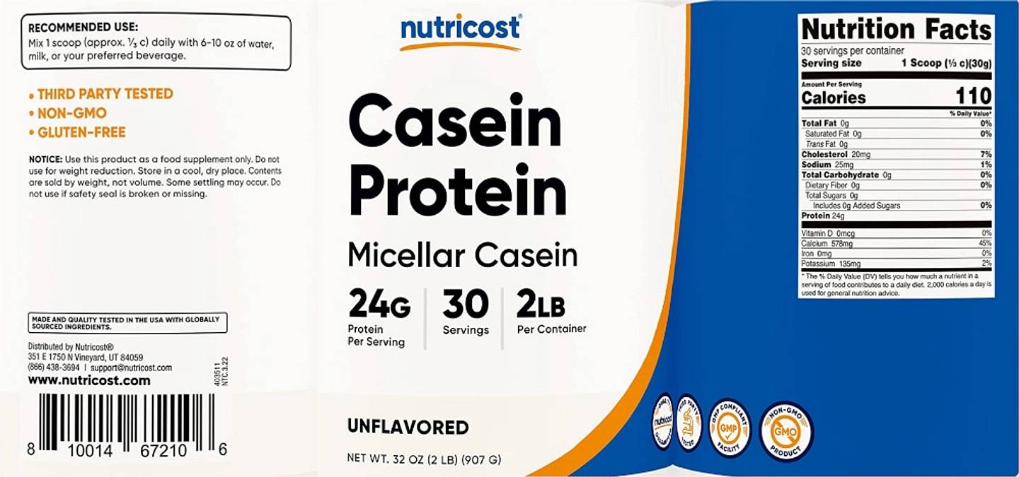 Nutricost, Casein Protein label