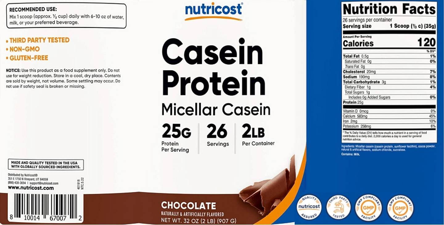 Nutricost, Casein Protein, Chocolate label