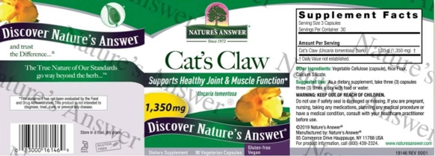 Nature's Answer, Cat's Claw label