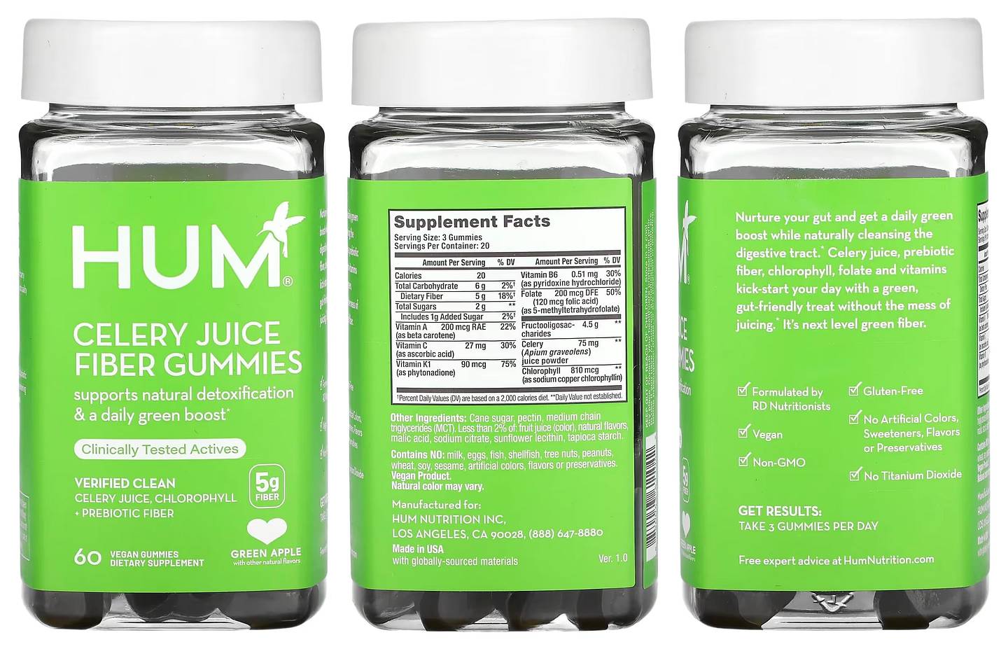 HUM Nutrition, Celery Juice Fiber Gummies packaging