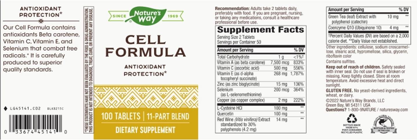 Nature's Way, Cell Formula label