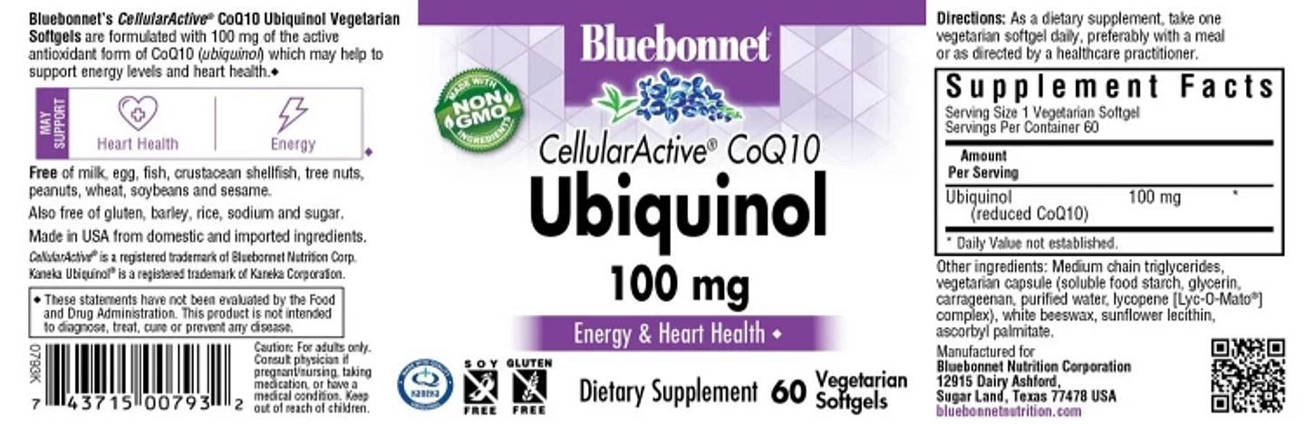 Bluebonnet Nutrition, CellularActive CoQ10 label