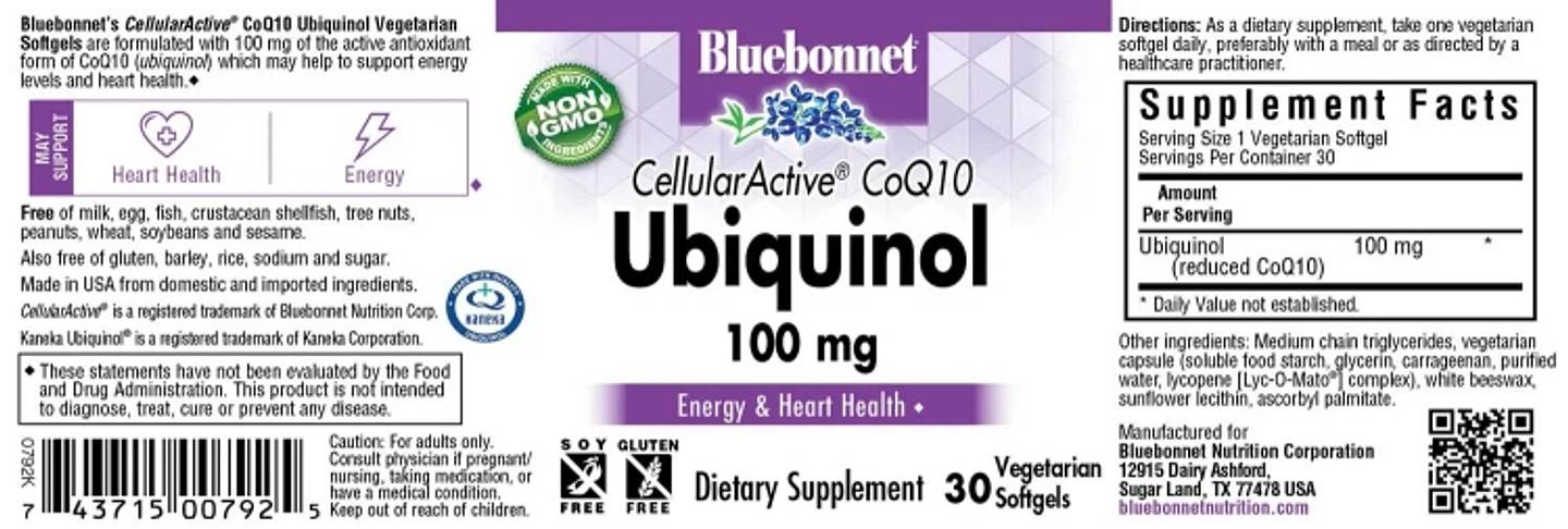 Bluebonnet Nutrition, CellularActive CoQ10 label