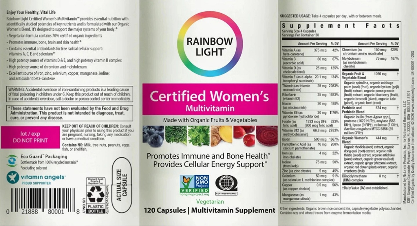 Rainbow Light, Certified Women's Multivitamin label