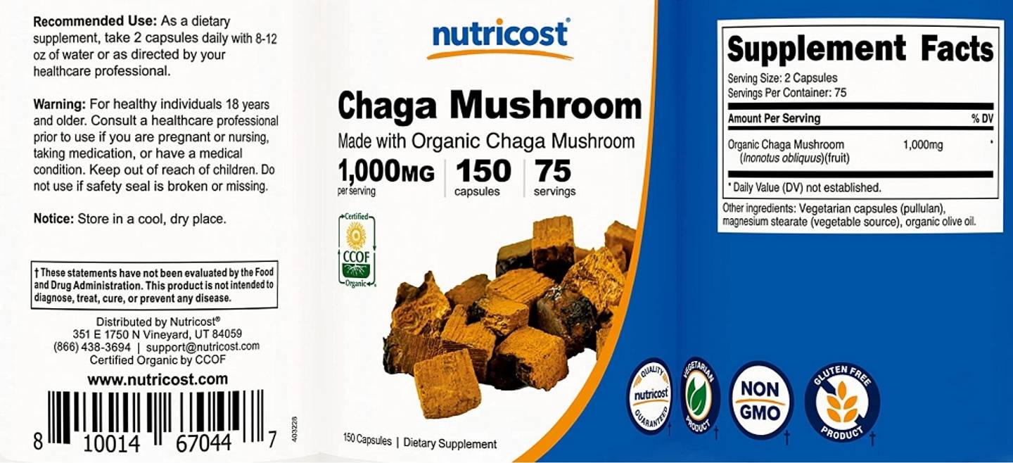 Nutricost, Chaga Mushroom label