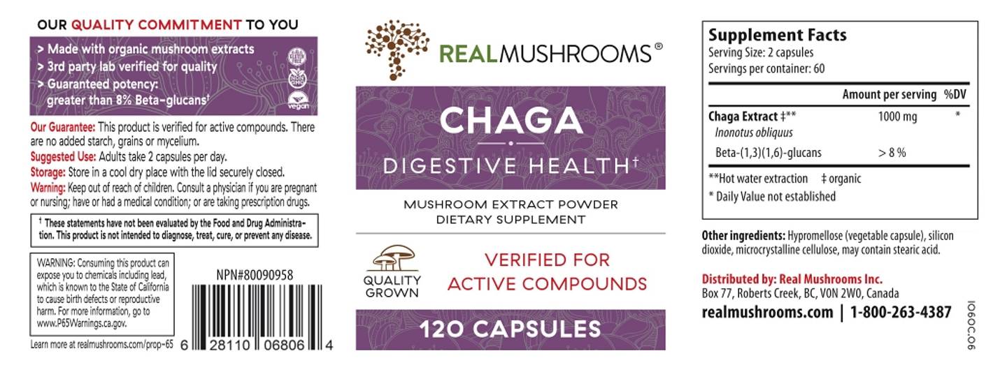 Real Mushrooms, Chaga, Mushroom Extract Powder label