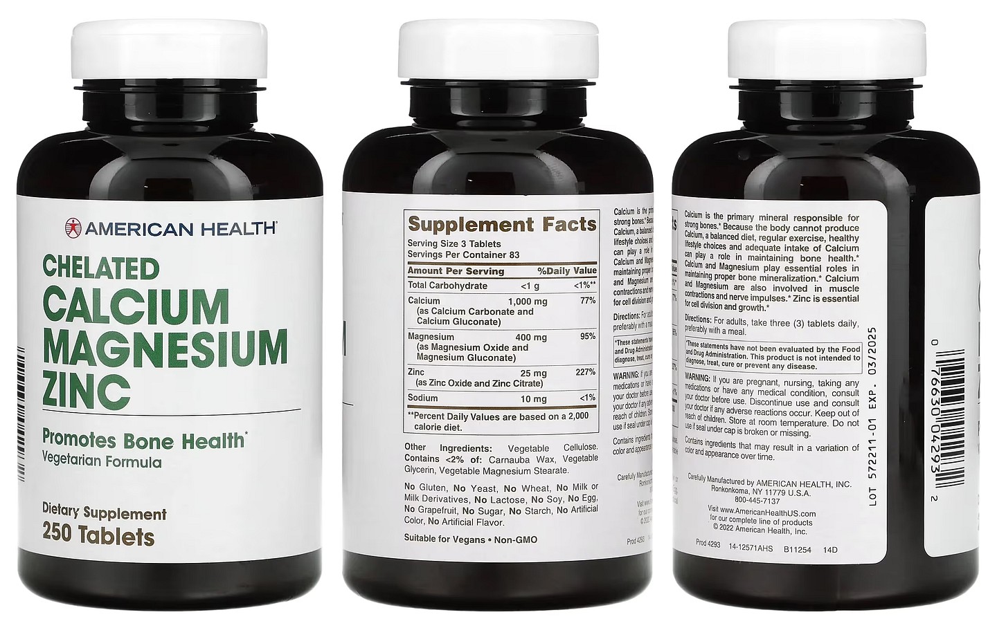 American Health, Chelated Calcium Magnesium Zinc packaging