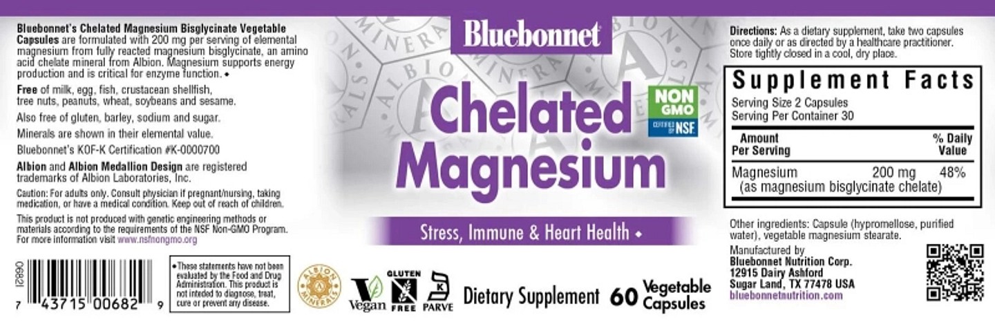 Bluebonnet Nutrition, Chelated Magnesium label