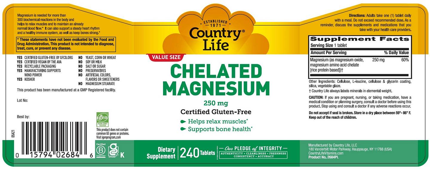 Country Life, Chelated Magnesium label